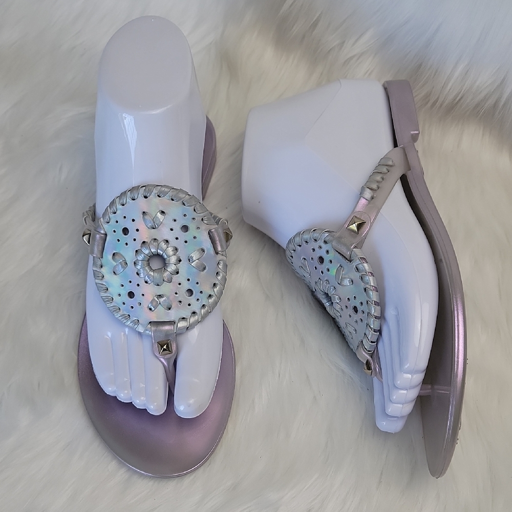 JACK ROGERS Georgica Iridescent Jelly Medallion Thong Casual Flip Flop Sandals 6